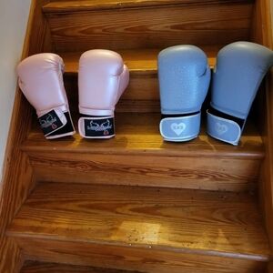 Pink and Gray Boxing Gloves Set
